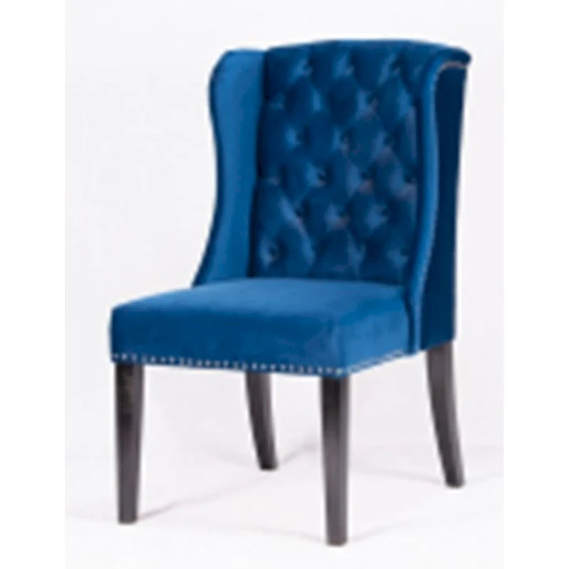 Navy Blue Velvet Button-Tufted Wingback Dining Chair