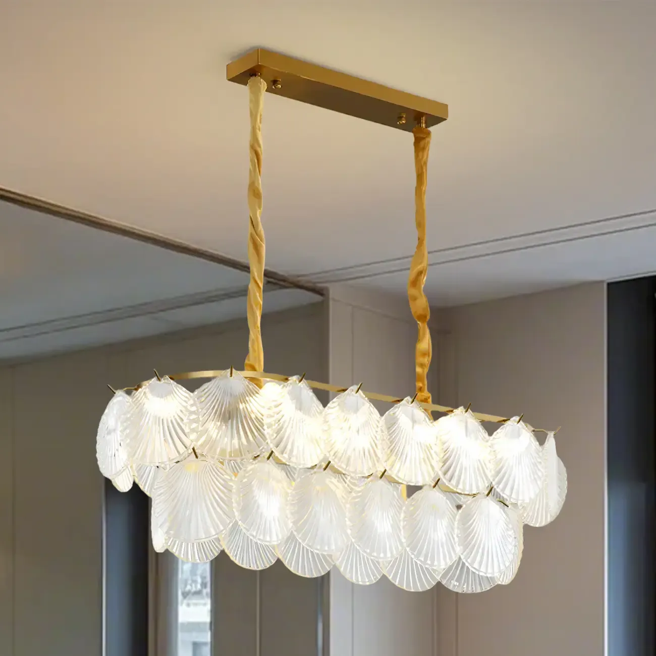 Modern Gold Glass Island Chandelier with 8 Lights
