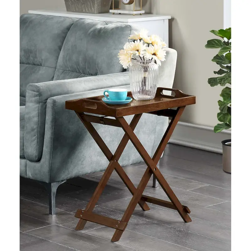 Black Folding Tray Table with Wood Legs