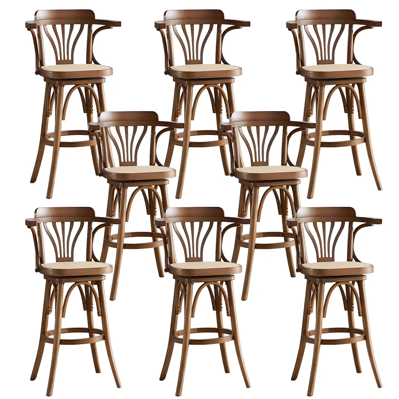 Timeless Square Rattan Wood Low Back Bar Stool in Brown/ Black