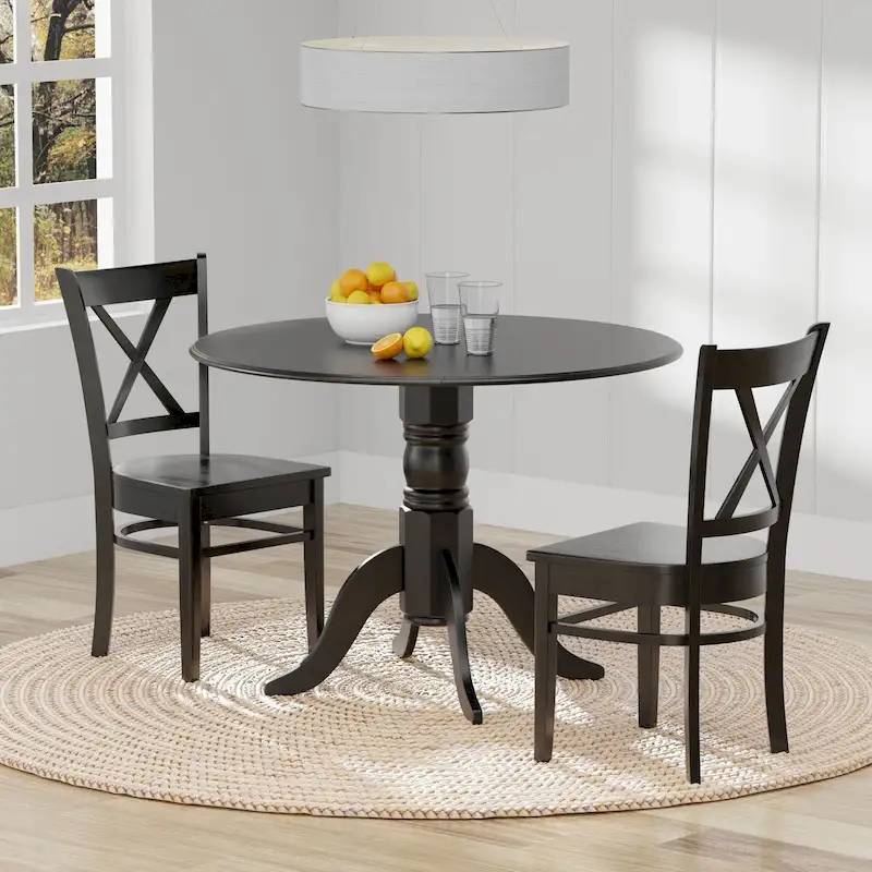 Round Drop-Leaf Dining Table with Cross Back Chairs - Natural Wood