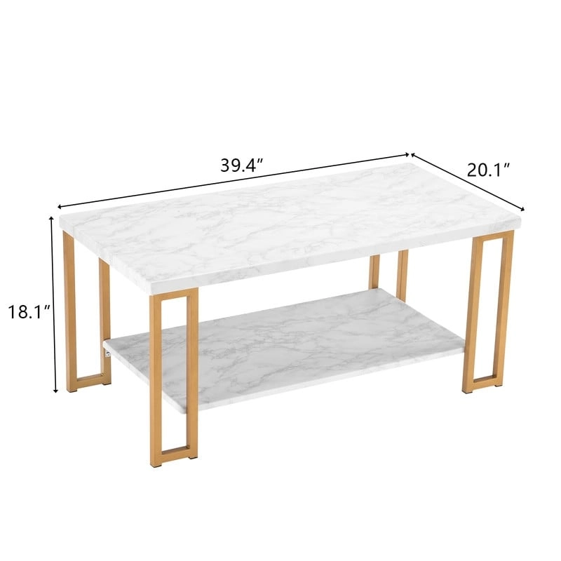 Double-layer Golden Iron Pipe Marble PVC Coffee Table