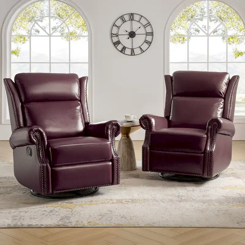 Viviana Traditional Genuine Leather Manual Swivel Glider Recliner Set of 2