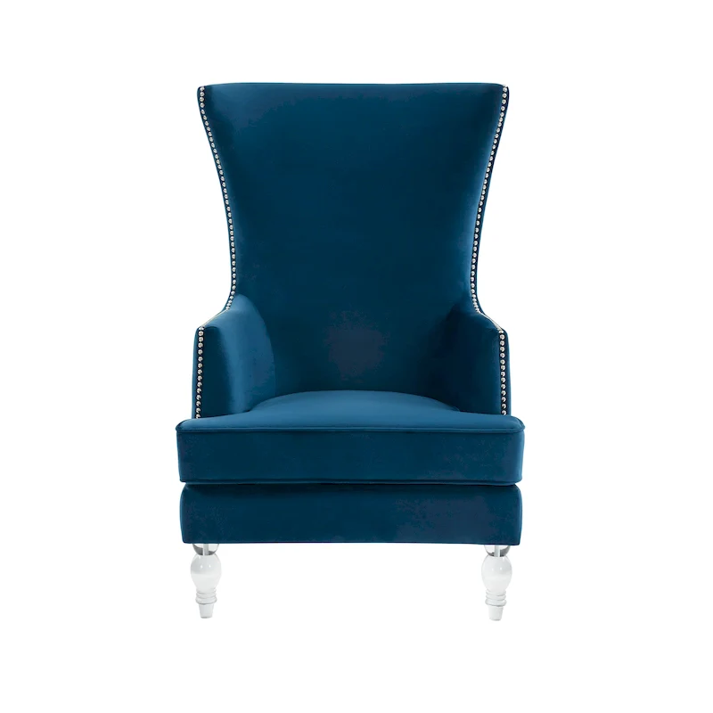 Velvet Wingback Accent Chair, 1-Seat | Navy / Forest Green / Light Blue / Pale Taupe / Black / Light Silver