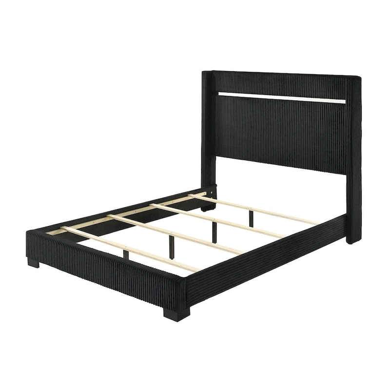 Pedro 3 Piece Black Velvel Upholstered Panel Bedroom Set