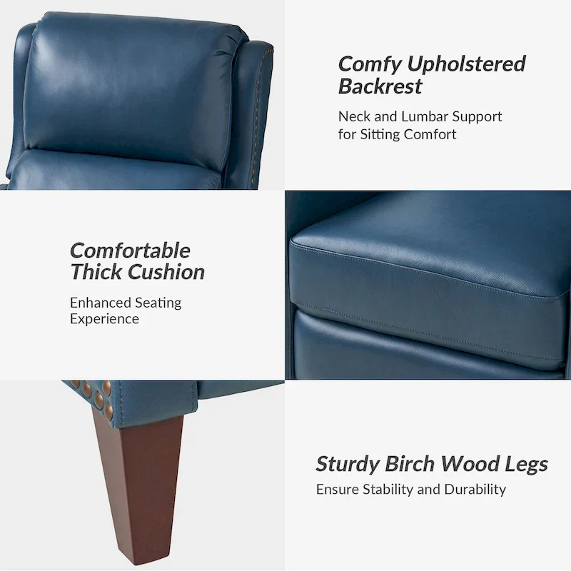 Brigida Modern Genuine Leather Nailhead Trim Recliner with Adjustable Footrest Set of 2 by HULALA HOME