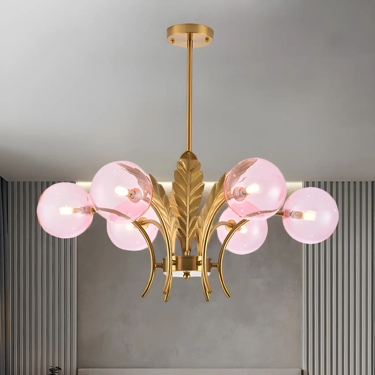 Luxury 6-light Gold Leaf Chandelier with Glass Globes
