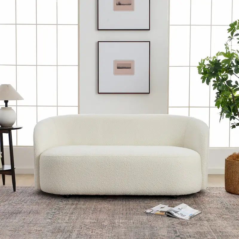 Sherpa Upholstered Loveseat Boucle Sofa Couch, 68W
