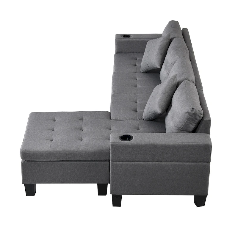 Modern 4-Seat L-Shaped Sectional Sofa with Lounge Chaise