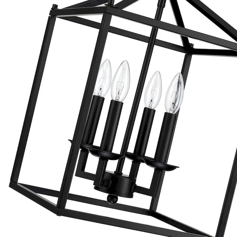 4-light pendant with black finish and steel cage shade