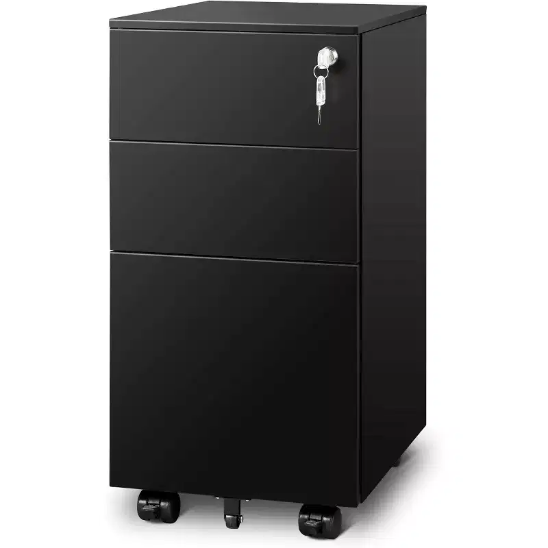 DEXYLLO 3-Drawer Mobile Filing Cabinet for Home Office, 11.8 Slim Vertical File Cabinet, Space-Saving Document Organizer with Lock