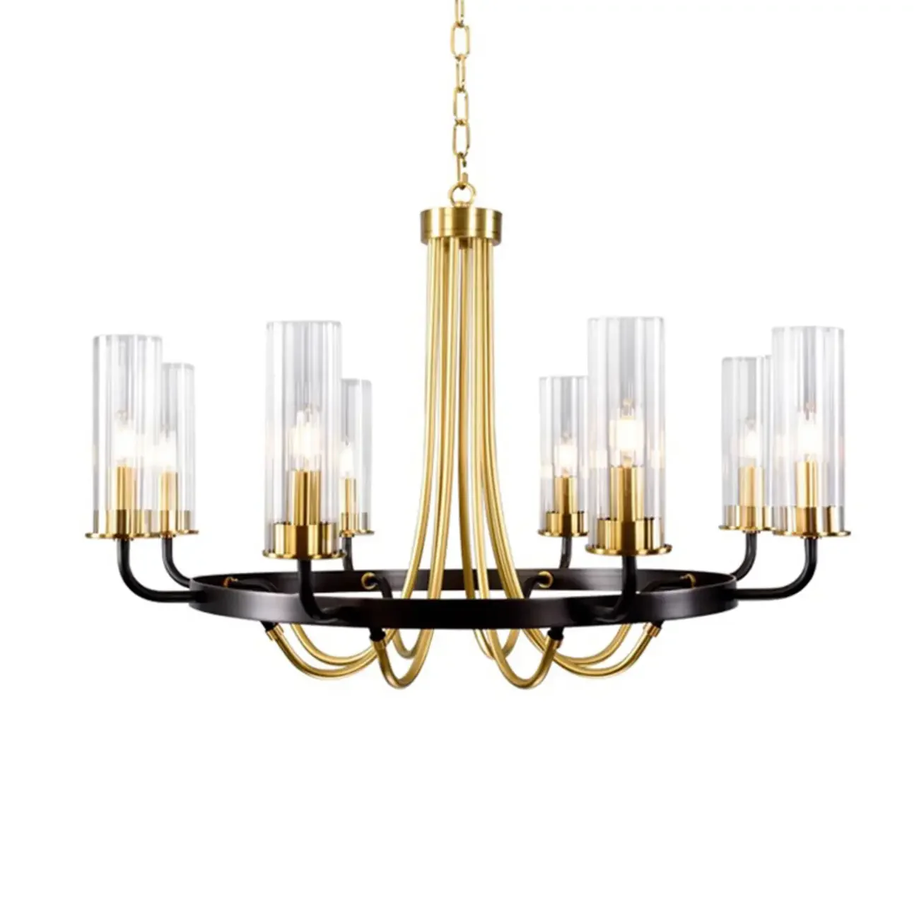 Modern Circle Black Gold Clear Glass Shade Chandelier