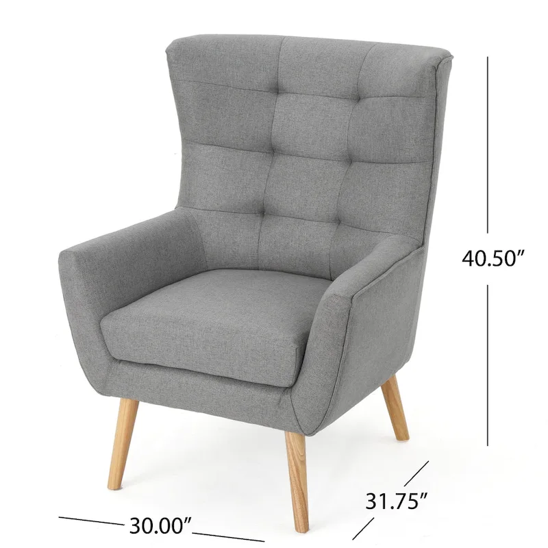 Modern 32.5 High Back Upholstered Button Tufted Wingback Chair with Rubber Wood Legs