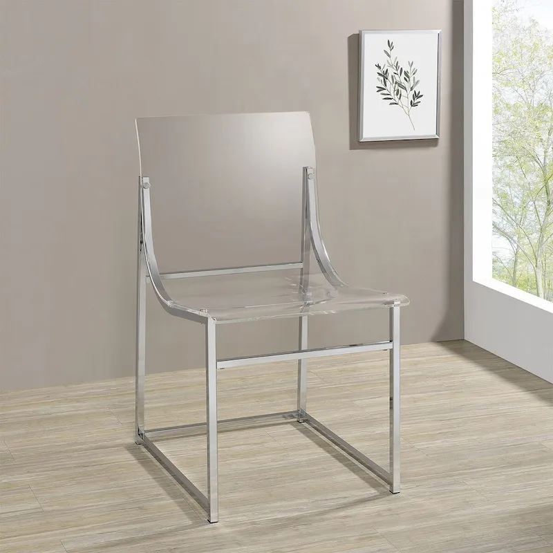 Set of 2 Dining Side Chairs in Clear and Chrome