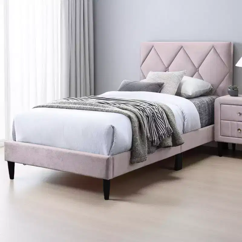 GDFStudio Olivia Modern Velvet Upholstered Platform Bed Frame with Adjustable Headboard