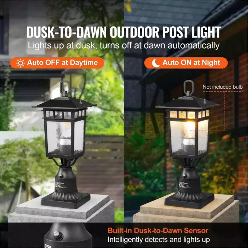 2-Pack Dusk to Dawn Outdoor Lamp Post Light Fixture, 15.75 in Pier Mount, E26 Base