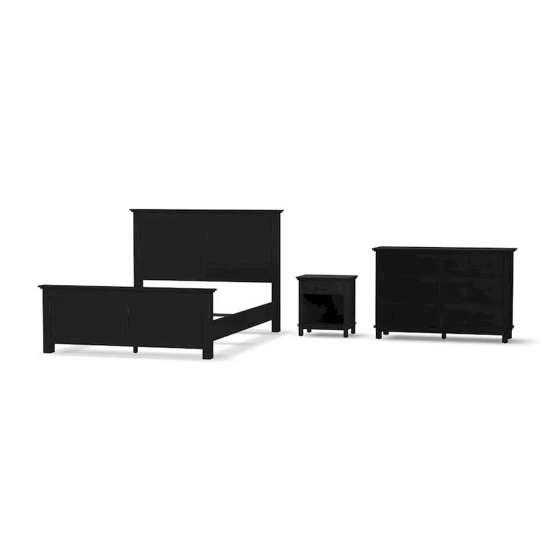 Oak Park Black Wood Queen Bed, Nightstand and Dresser by Homestyles