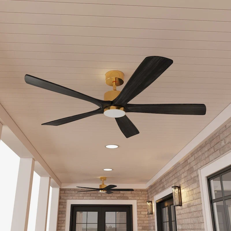 47-Inch Ceiling Fan with Wooden Blades and Dimmable LED Light - Black