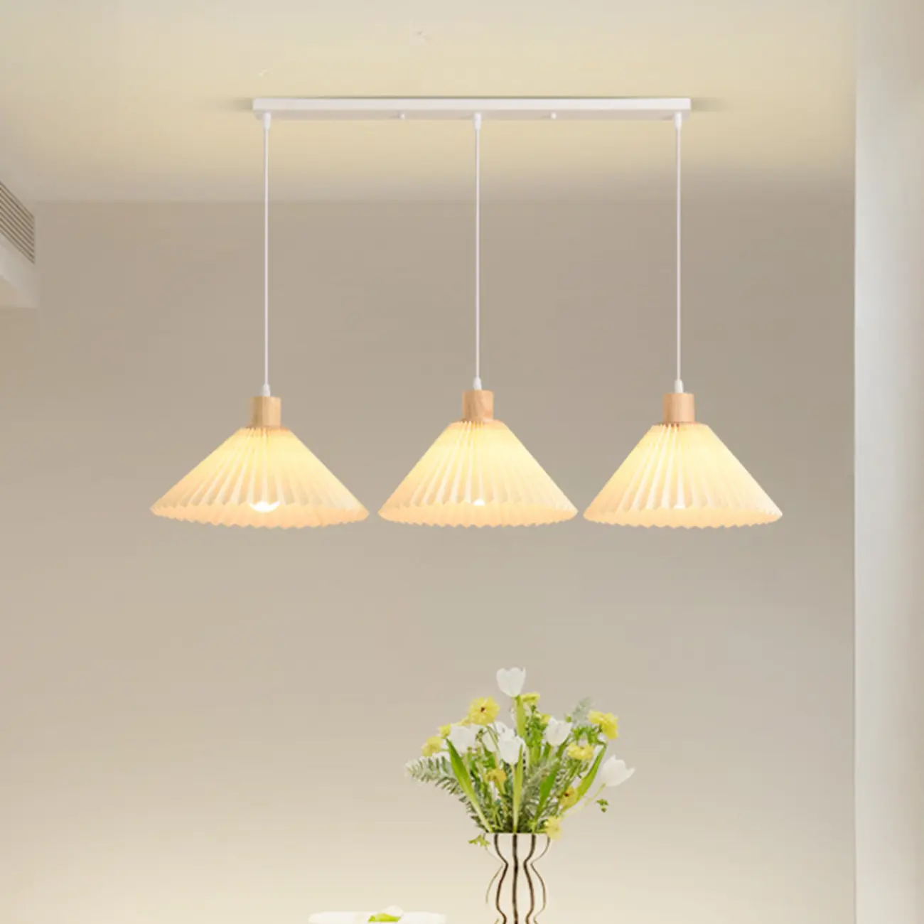 Modern Beige Pleated Fabric Kitchen Pendant Light