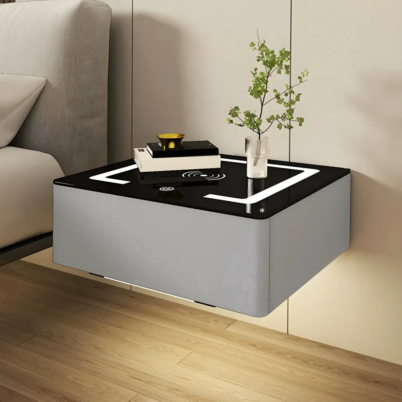 Modern Floating Stone Top Nightstand with Drawer