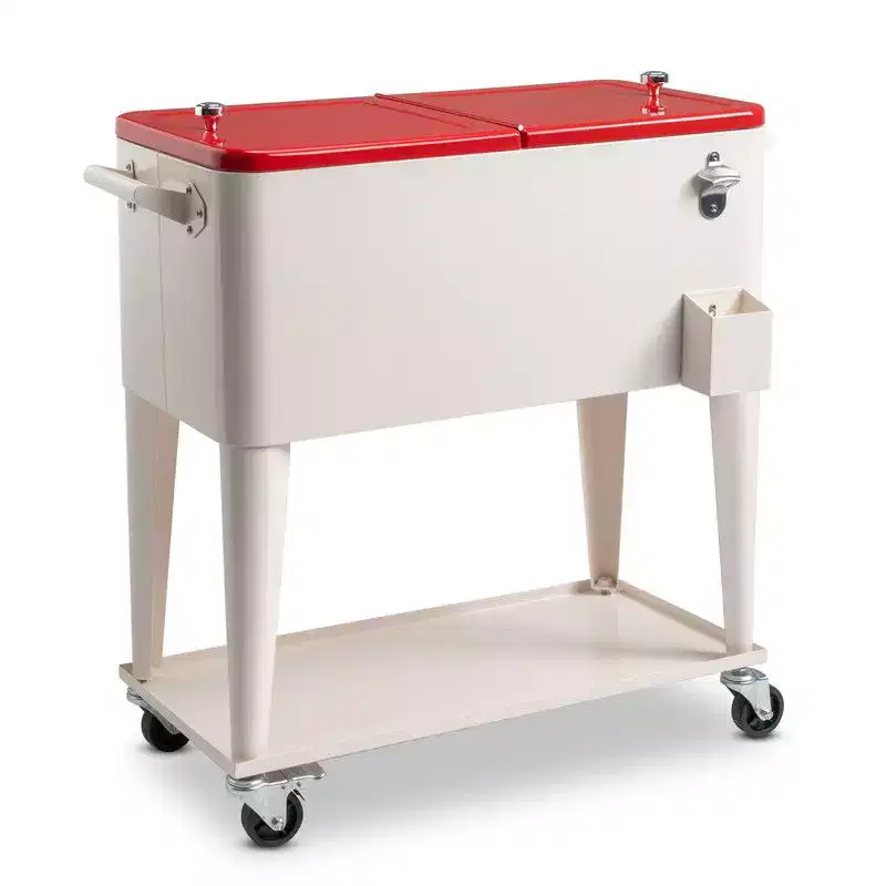 Karl Home 80 QT Red Milky Patio Cooler Cart