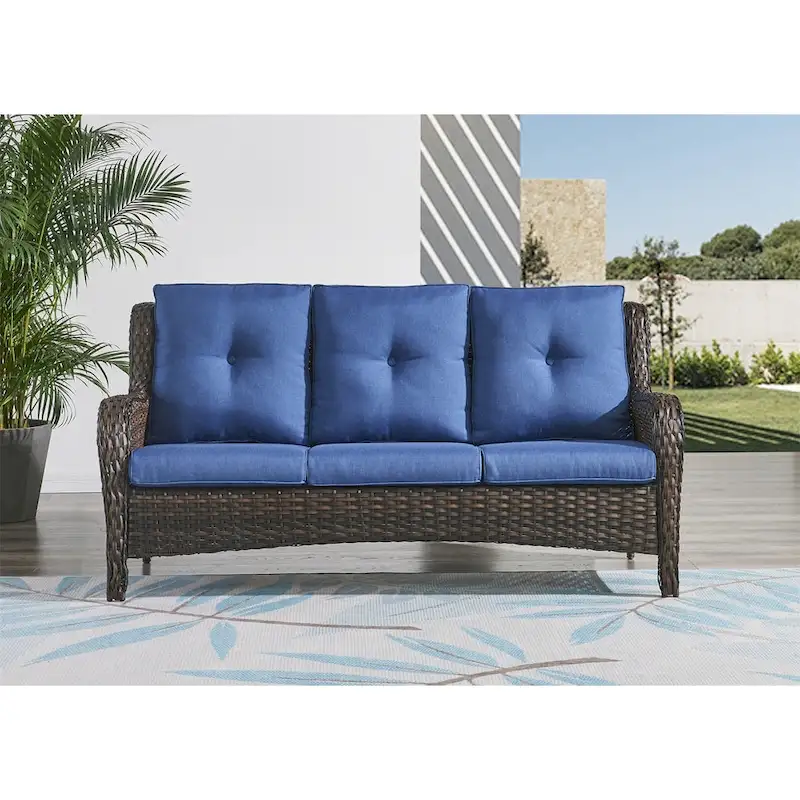 Gymojoy Outdoor Wicker Patio Sofa 3-Seat Rattan Sofa Furniture