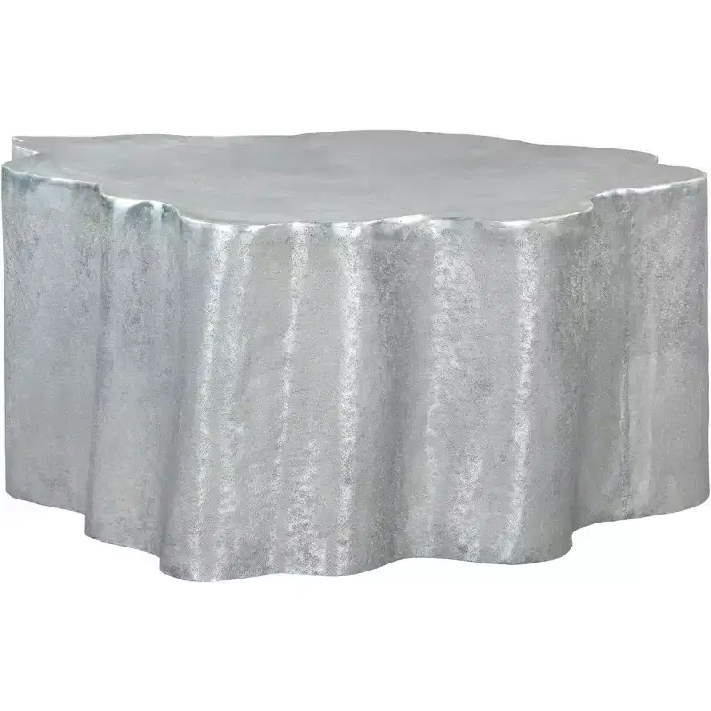 Forest Grove Coffee Table Aluminum Antique Silver - ZM Home: Modern Bohemian Irregular Pedestal, Living Room Decor