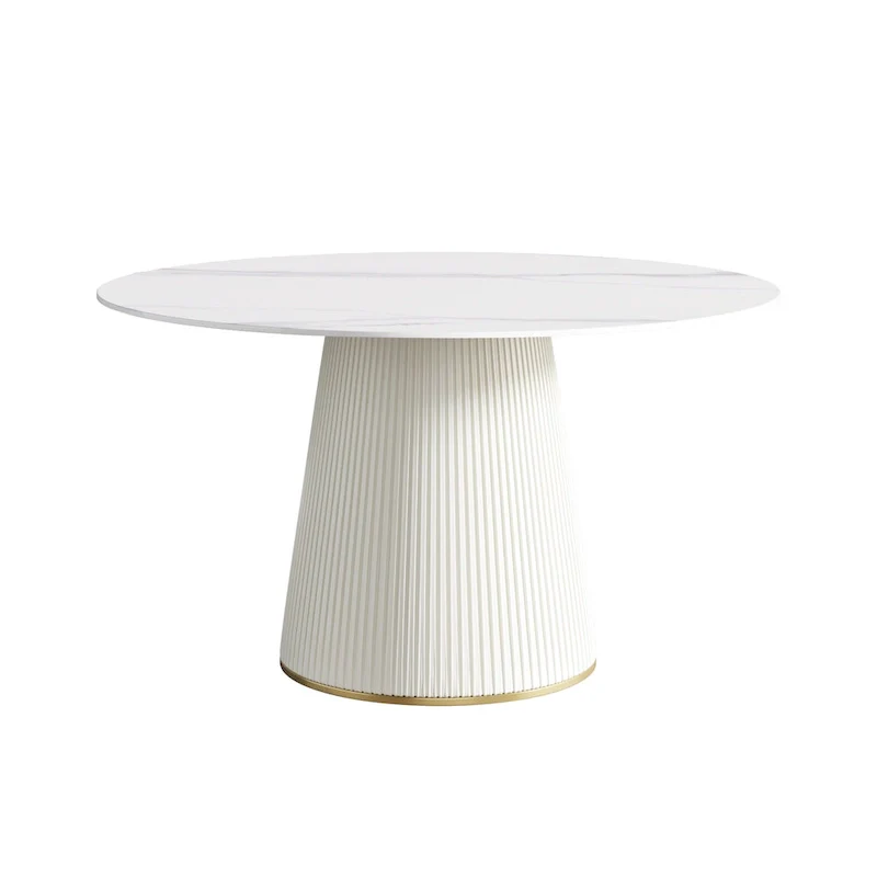 Round PU Pedestal Dining Table Faux Marble Dining Table