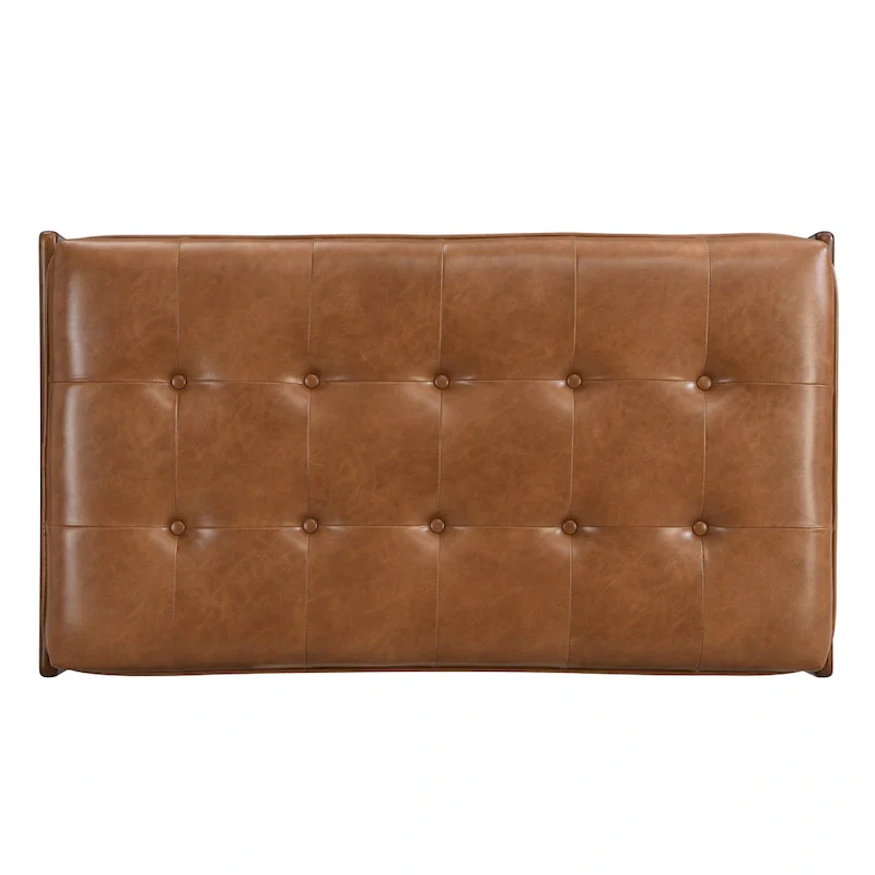 Christopher Knight Home - 48.4 Rectangle Tufted Upholstered Cocktail, Leather Ottoman Coffee Table with Rubber Wood Frame