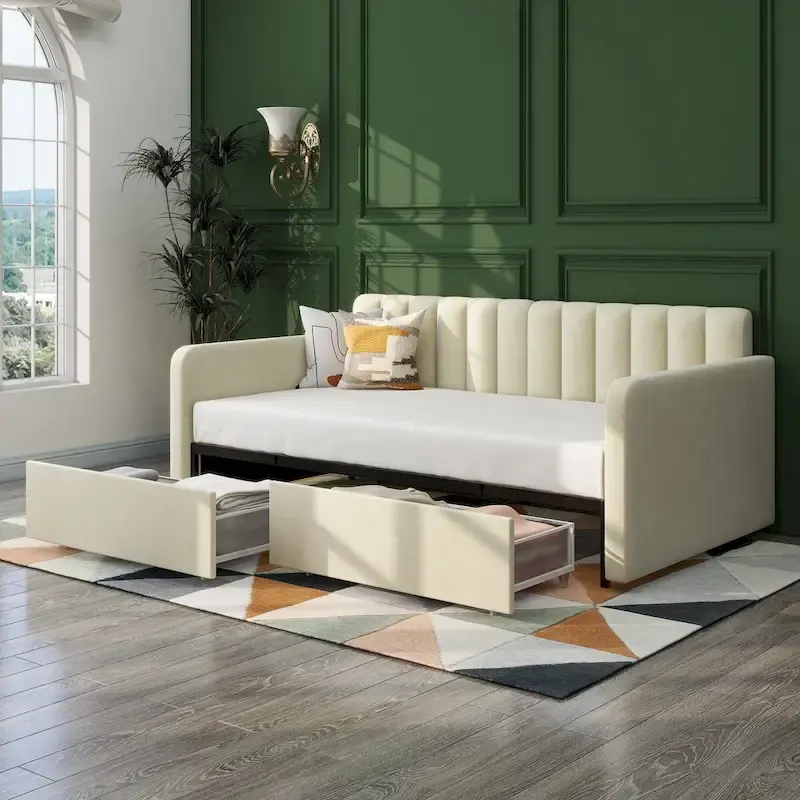 Upholstered Daybed with 2 Drawers
