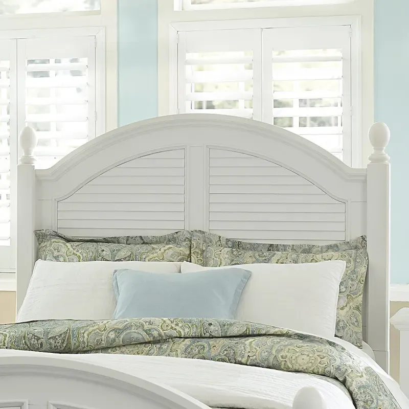 Oyster White King Poster Headboard with Arched Crown Molding & Louvered Panels - Single Use