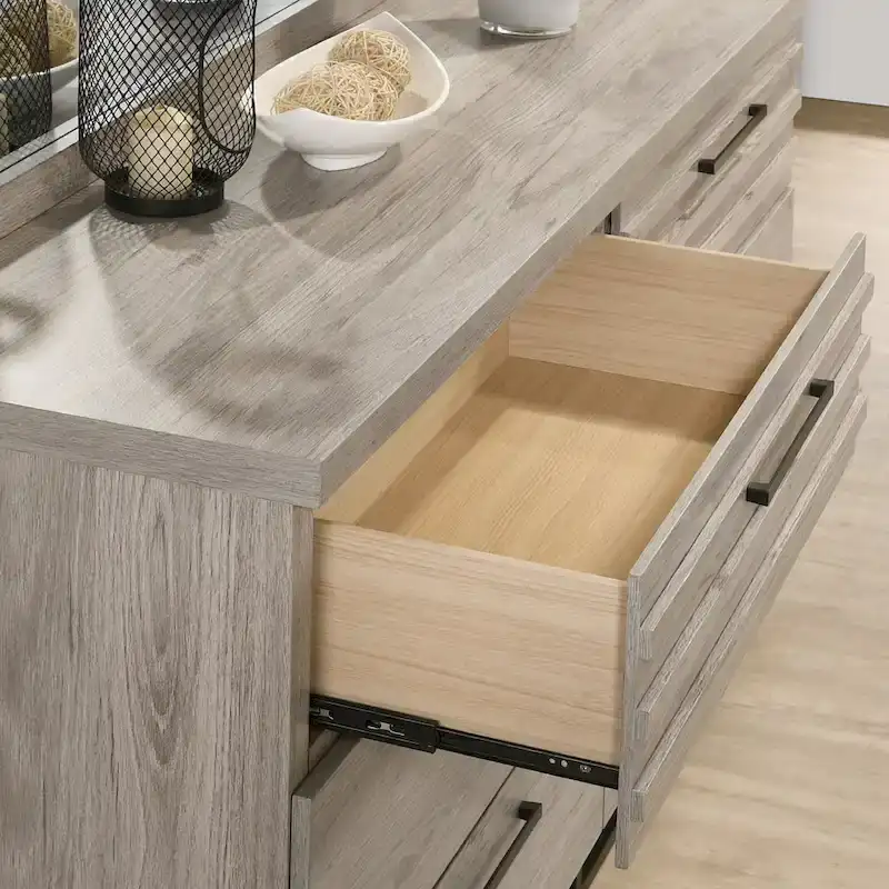 Weathered Gray Upholstered Wood Panel Bed