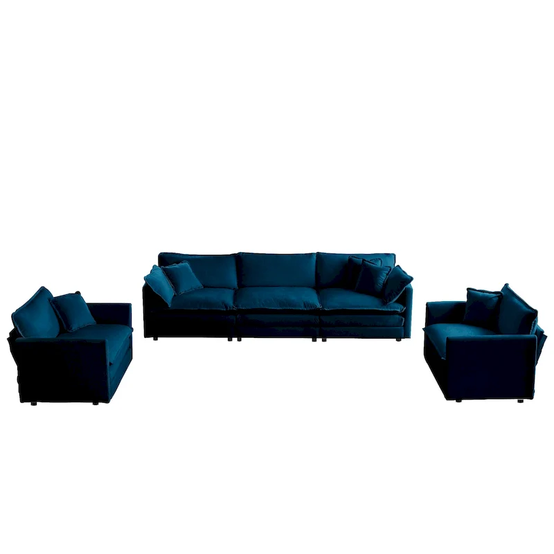 Sofa Set of 3, 1+1+3 Seats Living Room Sofa Set, Accent Chair, Loveseat, and Three-Seat Sofa Modern Style Round Arms 3 Piece Sof