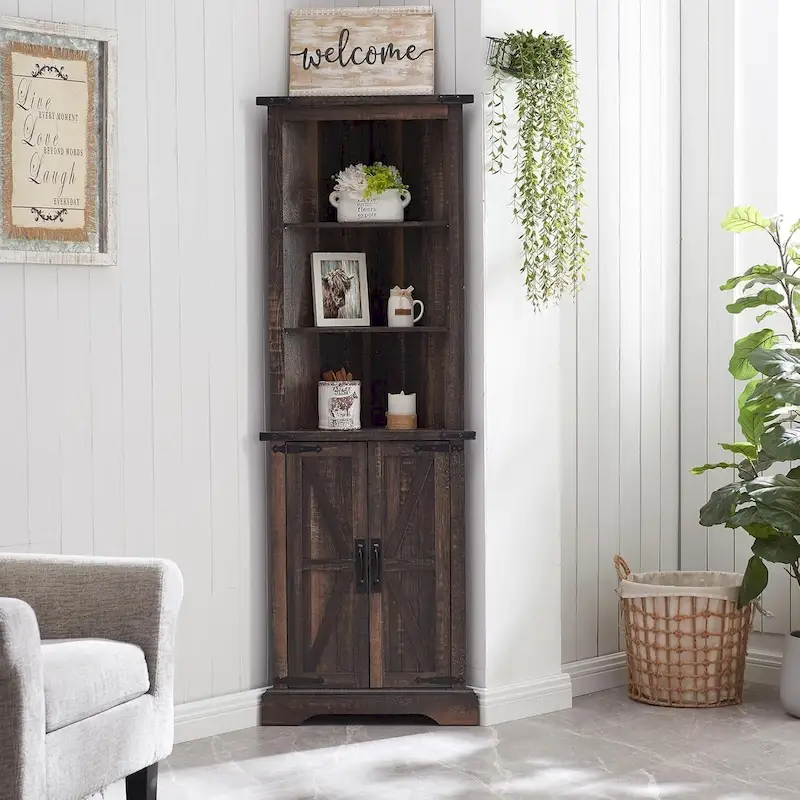 Farmhouse Corner Cabinet, 68  Tall Corner Cabinet, Corner Cabinet