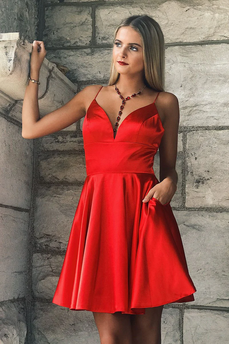 A-line Spaghetti Straps Satin Homecoming Dress