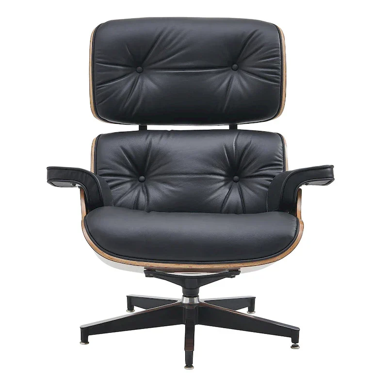Mid-century Modern Lounger Real Leather Arm Chair and Ottoman Set