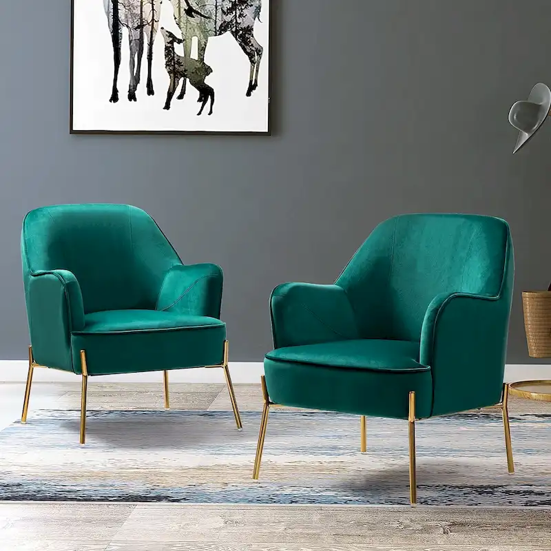 Ma Modern Velvet Accent Chair with Golden Legs Set of 2 by