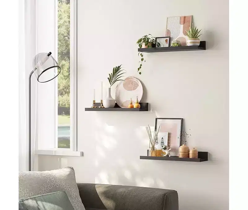 SONGMICS Wall Shelves Set of 3 Wooden Floating Shelves