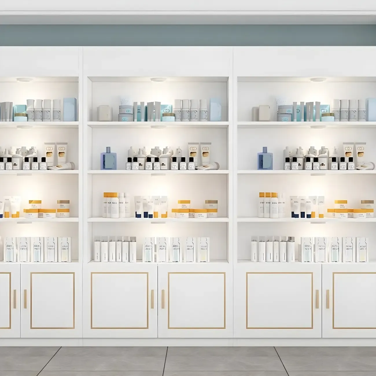 White Rectangle Large Wood Open Display Cabinet