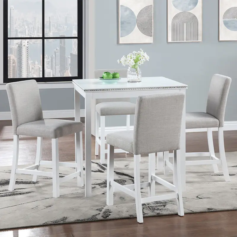 Modern 5-Piece Dining Set with Square Counter Height Table & 4 Upholstered Chairs
