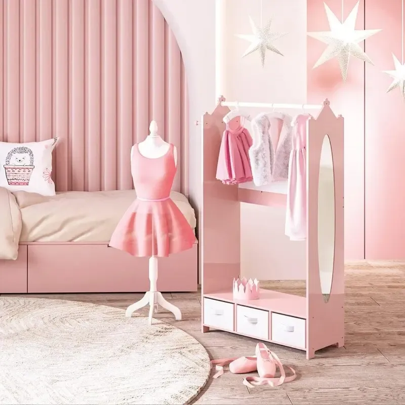 Kids Dress-Up Storage Wardrobe with Mirror and Drawers