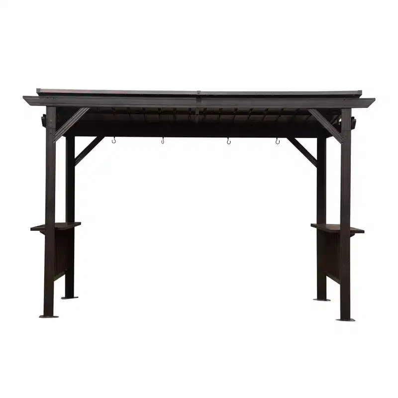 Clihome 6.5'x 12' Hardtop Grill Gazebo with Side Shelves & Hooks