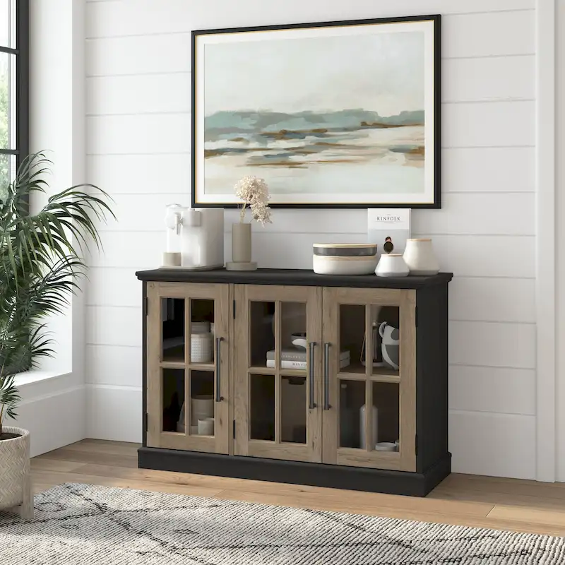 46W Sideboard Cabinet with Glass Doors - Matte Black