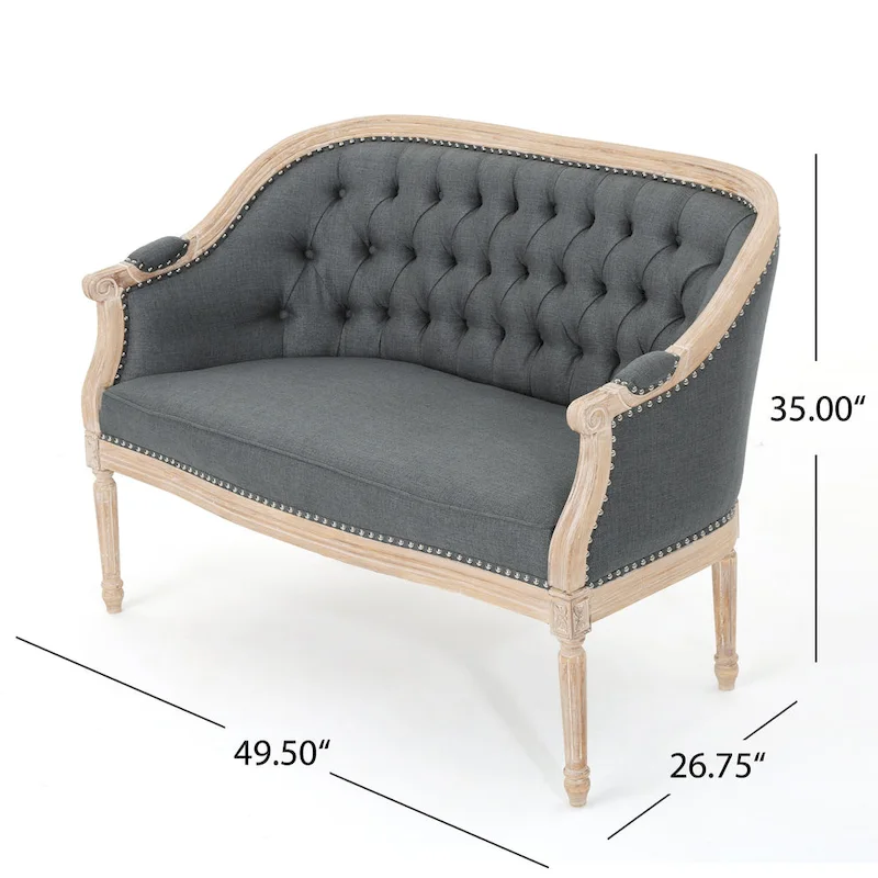 Button-Tufted Upholstered Loveseat with Scrolled Arms and Nailhead Trim