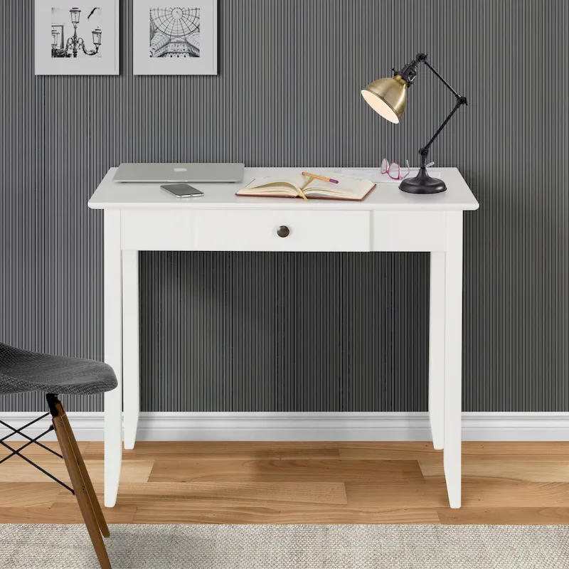 White / Cherry Shaker-Style Writing Desk with Drawer — 1 Person