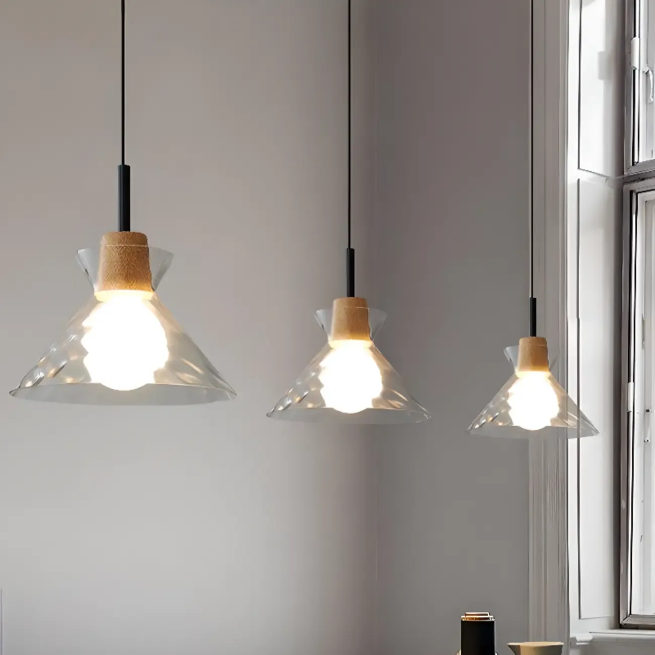 3-Light Clear Glass Island Pendant Light for Kitchen