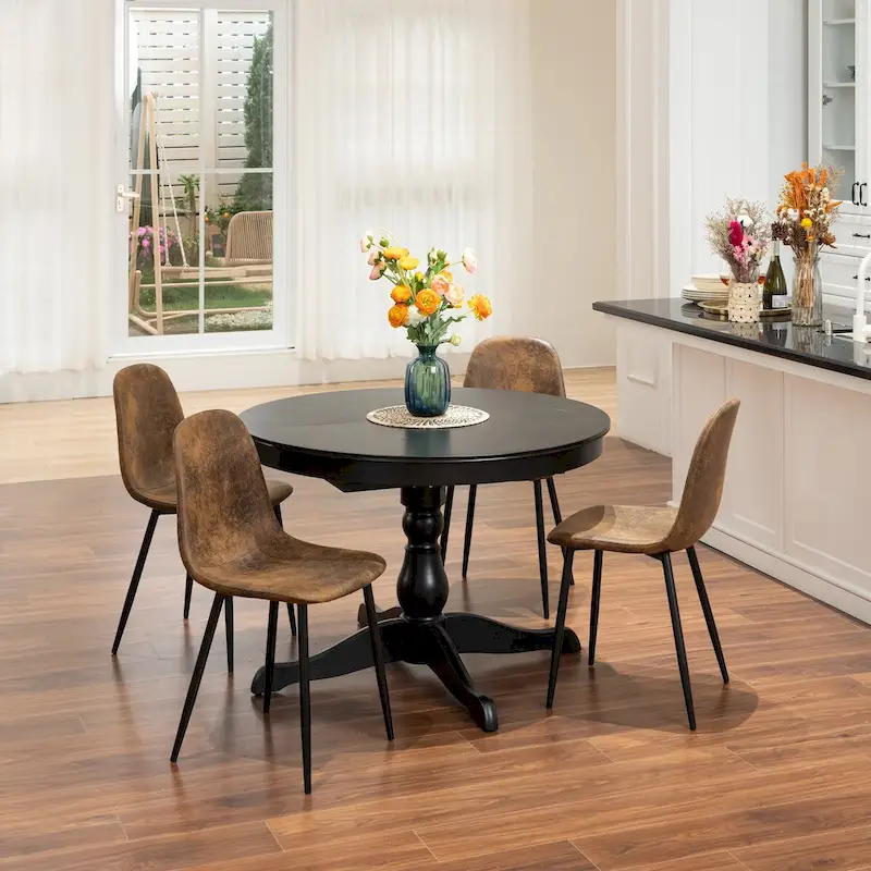 Suede Dining Chairs Set of 4 with Black Metal Legs - Side Accent