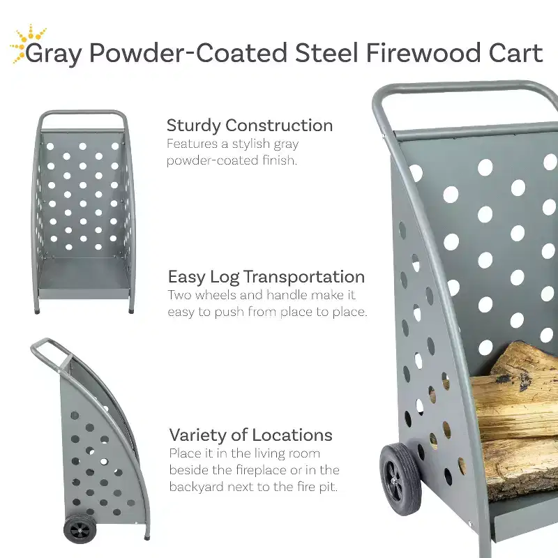 Sunnydaze Powder-Coated Steel Log Cart - 34 H - Gray