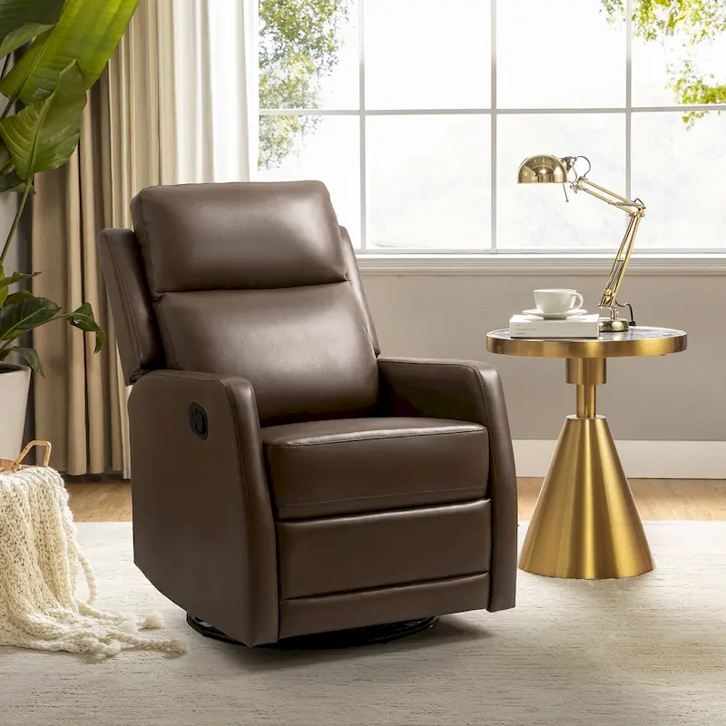 Modern Faux Leather Manual Rocking Swivel Recliner with Wingback