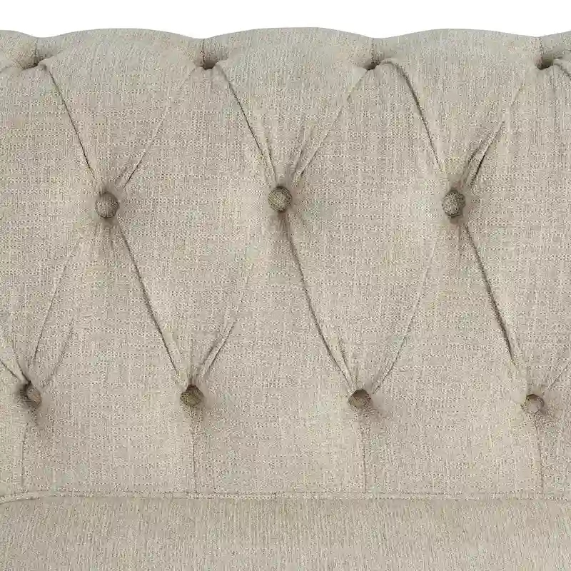Linen Chesterfield Sofa with Button Tufted, Nailhead and Solid Wood Legs